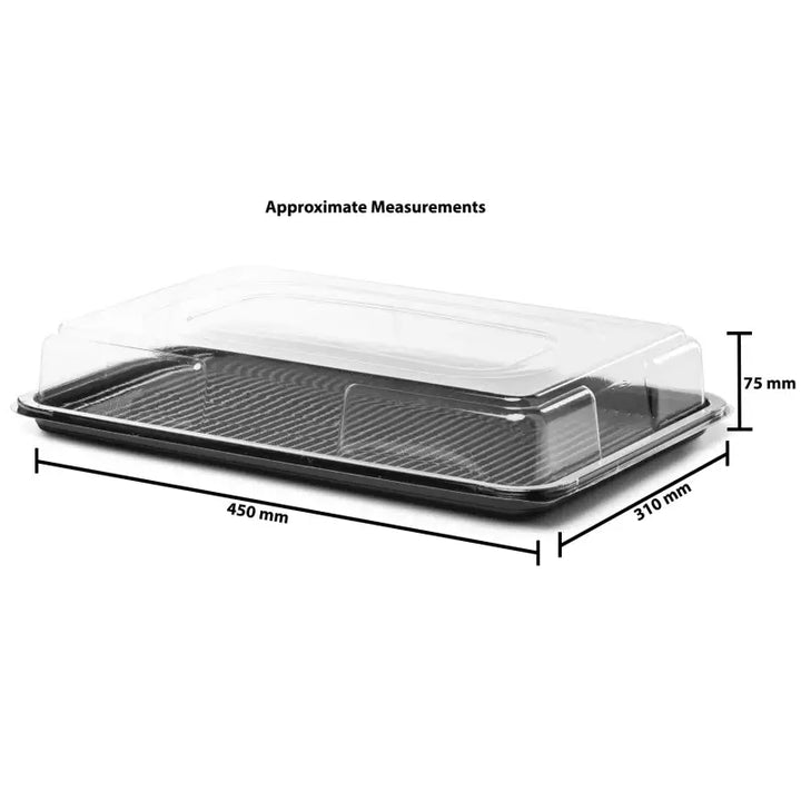 Premium large food grade black tray with clear plastic lid for sandwich platter