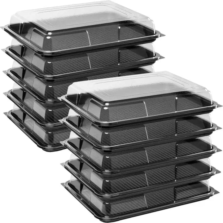 Stack of Premium Medium Sandwich Platter Base with Lid, food grade plastic containers