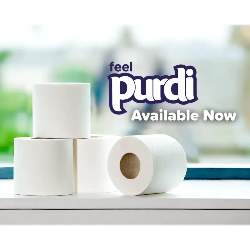 Purdi 3-ply toilet tissue rolls, soft absorbent biodegradable UK-made