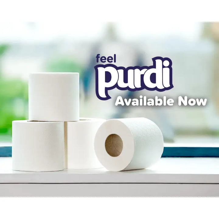 Purdi 3-ply toilet tissue rolls, soft absorbent biodegradable UK-made