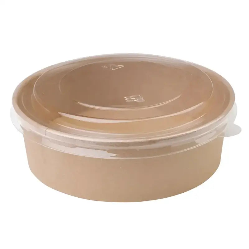 Round Kraft Food Container with Clear Plastic Lid for Poke Bowls and Takeout