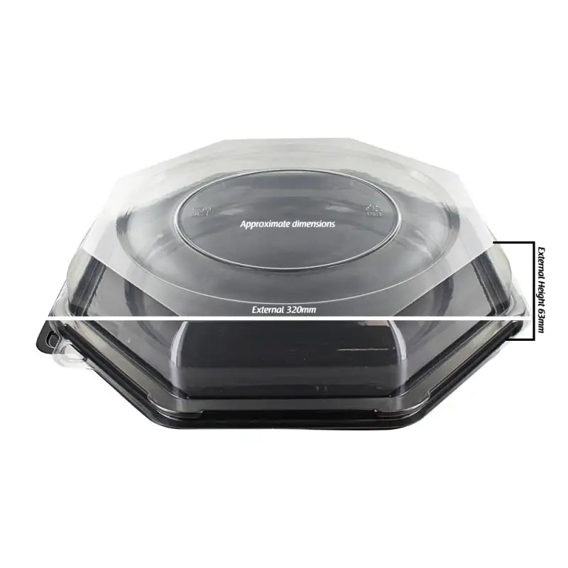 Octagonal plastic food container with clear lid for round octagonal sandwich platter