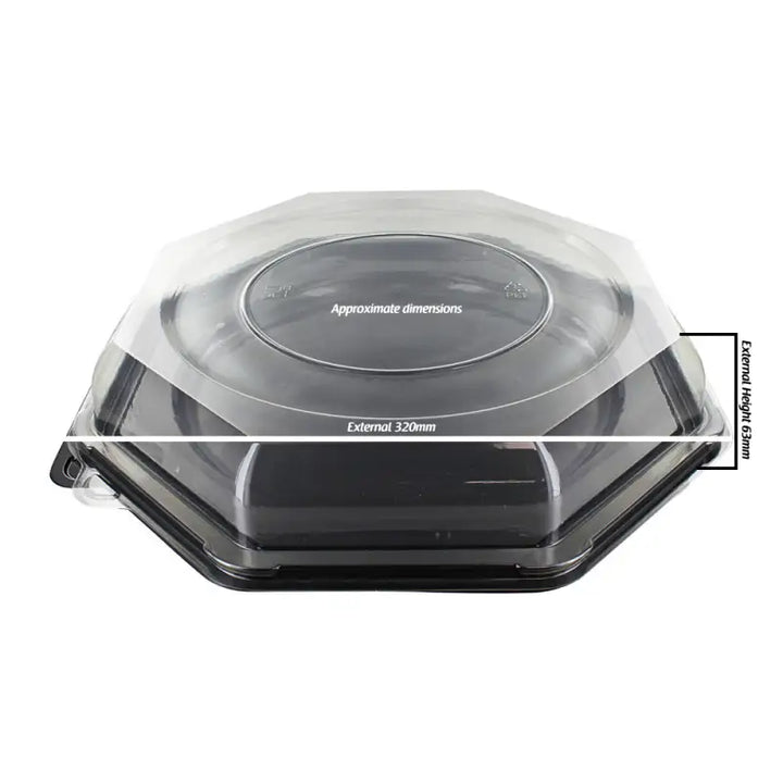 Octagonal plastic food container with clear lid for round octagonal sandwich platter