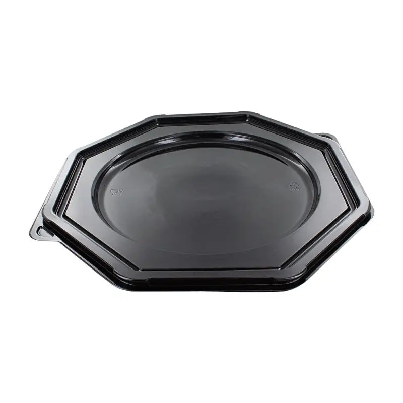 Round Octagonal Sandwich Platter Base with Lid in sleek black plastic design