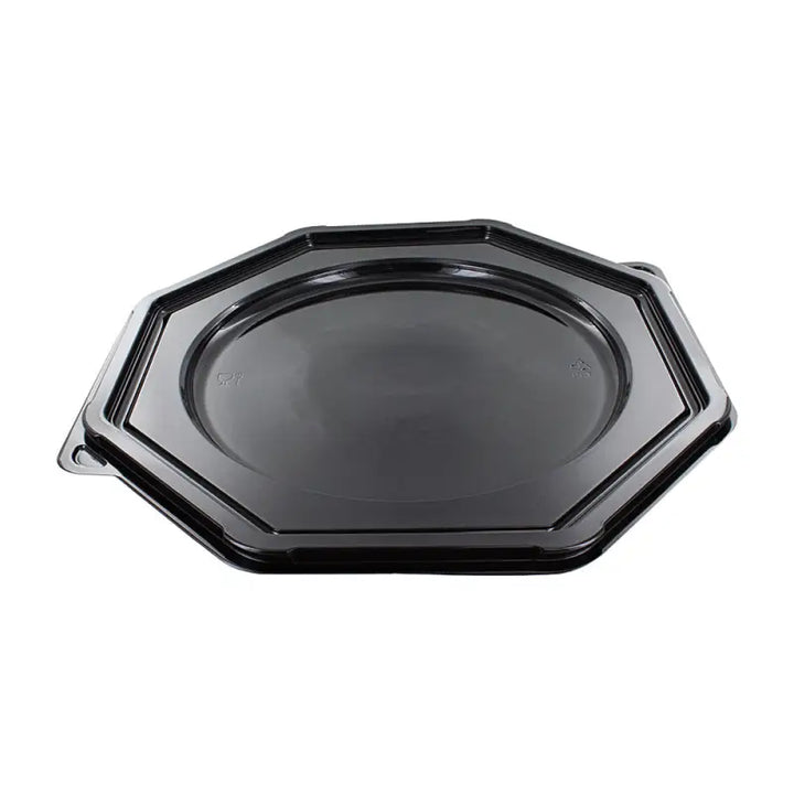 Round Octagonal Sandwich Platter Base with Lid in sleek black plastic design