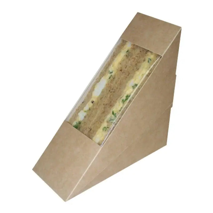 Triangular sandwich container with clear window from Sandwich Pack for rear loading sandwiches