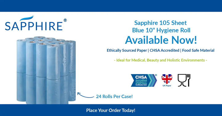 Sapphire bcr250402 blue 10 inch 2 ply hygiene rolls 40m pack of 24 ethically sourced and food safe