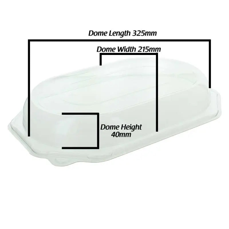 Transparent plastic dome lid with dimensions for Small Octagonal Sandwich Platter