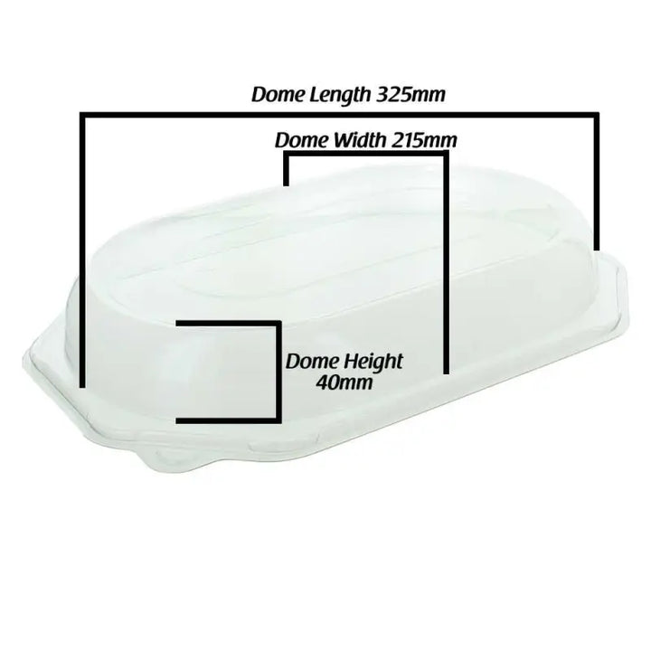Transparent plastic dome lid with dimensions for Small Octagonal Sandwich Platter