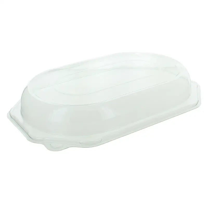 White plastic lid for Small Octagonal Sandwich Platter with a curved, oval shape