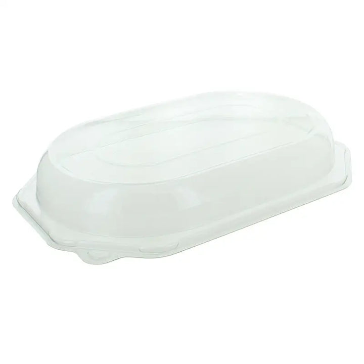 White plastic lid for Small Octagonal Sandwich Platter with a curved, oval shape
