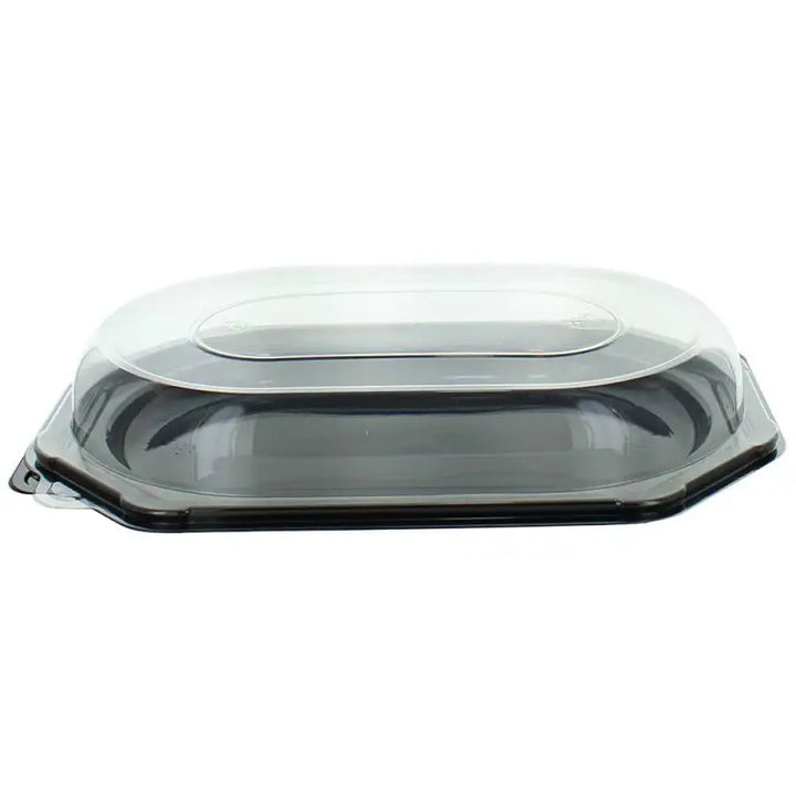 Small Octagonal Sandwich Platter Base with Clear Dome Lid and Black Base