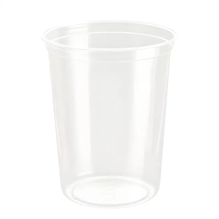 Clear plastic disposable cup from Solo Deli Gourmet Containers for serving food