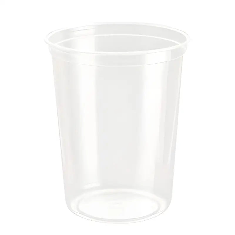 Clear plastic disposable cup from Solo Deli Gourmet Containers for serving food