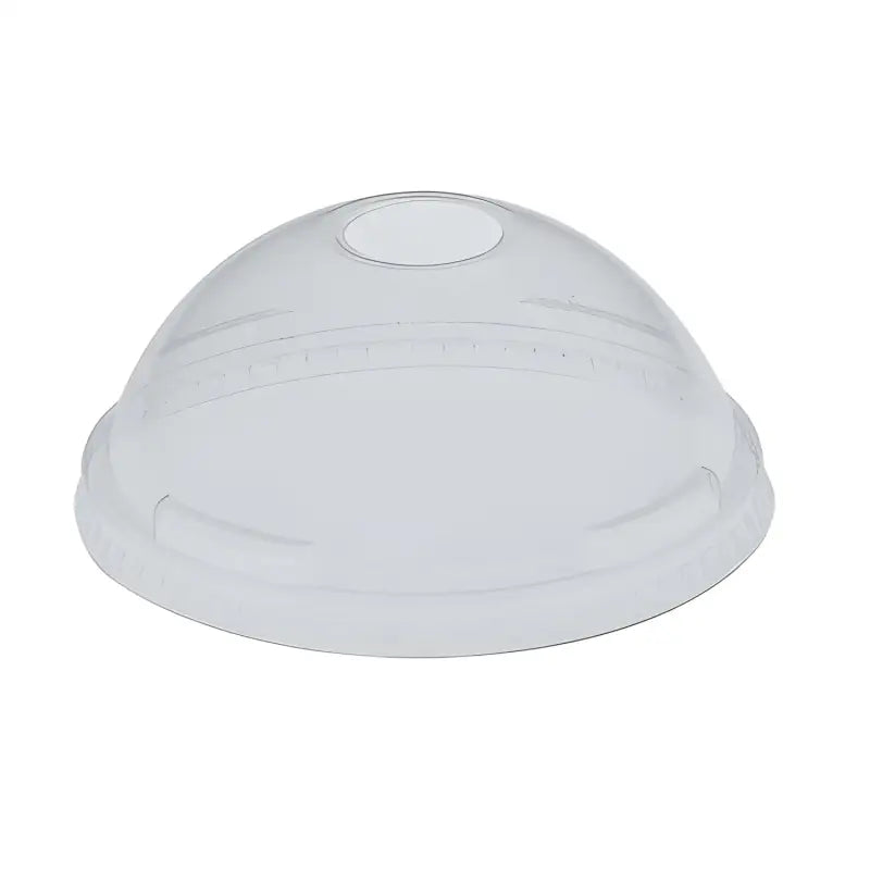 Clear plastic Solo Dome Lid with hole for superior ultra clear presentation