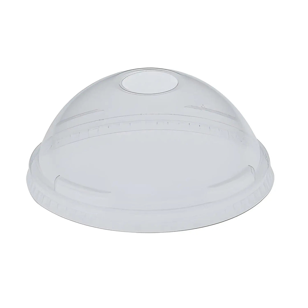 Clear plastic Solo Dome Lid with hole for superior ultra clear presentation