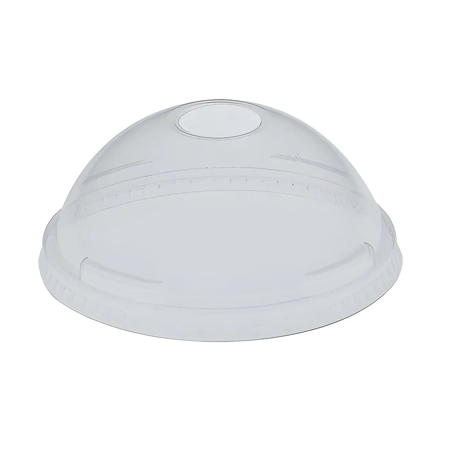 Clear plastic Solo Dome Lid with hole for superior ultra clear presentation
