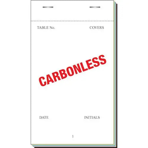 Carbonless Quadruple Check Pad order form with red CARBONLESS text for easy duplication