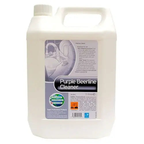 White plastic container of Super Beer Line Cleaner for effective beer line maintenance