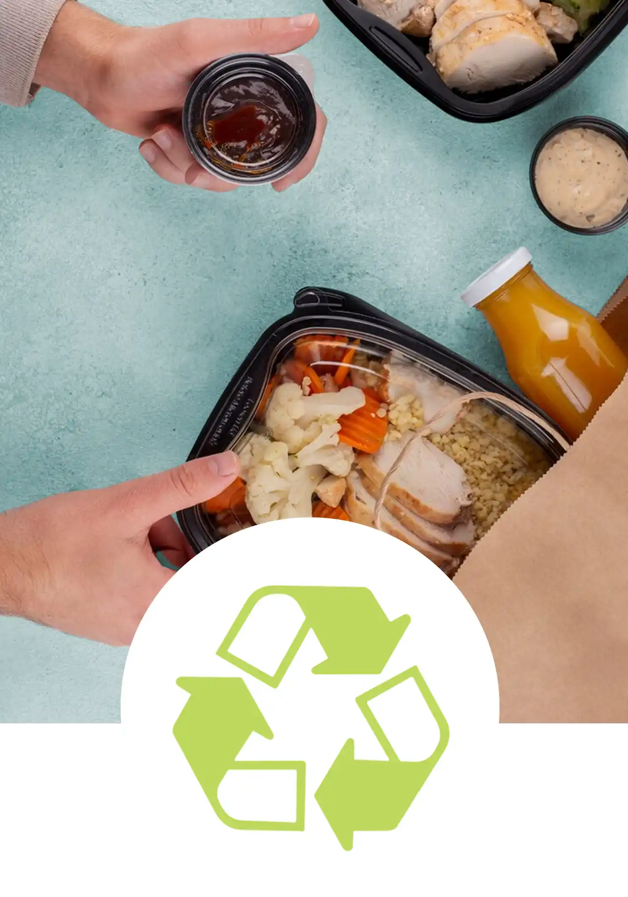 Recycling symbol overlay.
