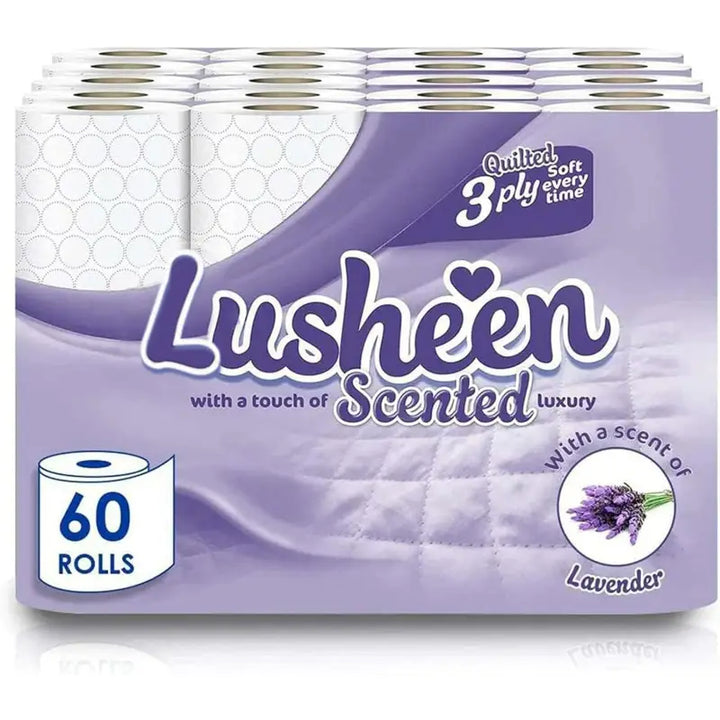 Lusheen Lavender Scented Toilet Tissue, Mini Jumbo, 60 Rolls Bulk Pack Square