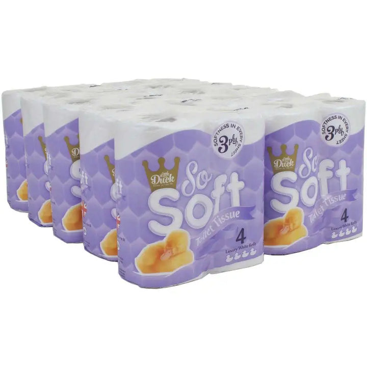 So Soft toilet tissue packages in purple and white for bulk mini jumbo rolls