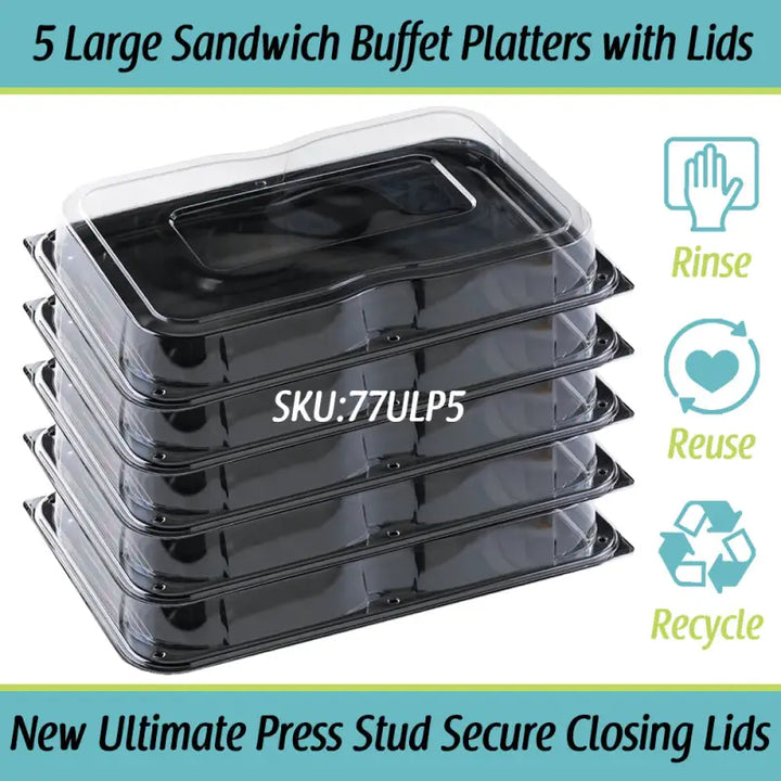 5-pack ultimate large black sandwich platters with unique press stud lids