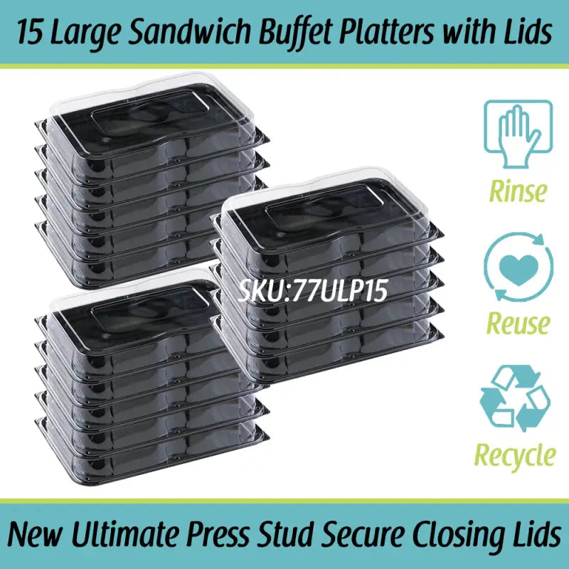 15-pack black ultimate large sandwich platters with unique press stud lids