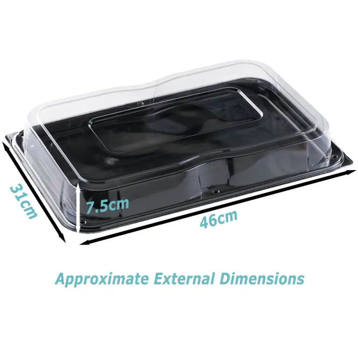 Ultimate Large Black Plastic Food Container with Unique Press Stud Lid, 46x31x7.5cm