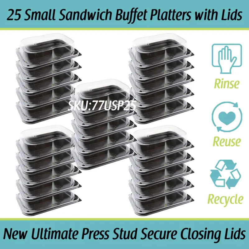 25-pack silver Ultimate Small Sandwich Platter with unique press stud lid