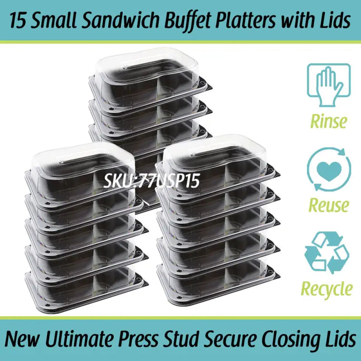 15 black plastic small sandwich platters with unique press stud lids