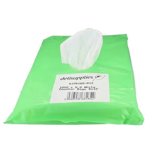 Bright green plastic bag with wipes in White HDPE Counter Bags 8 Micron