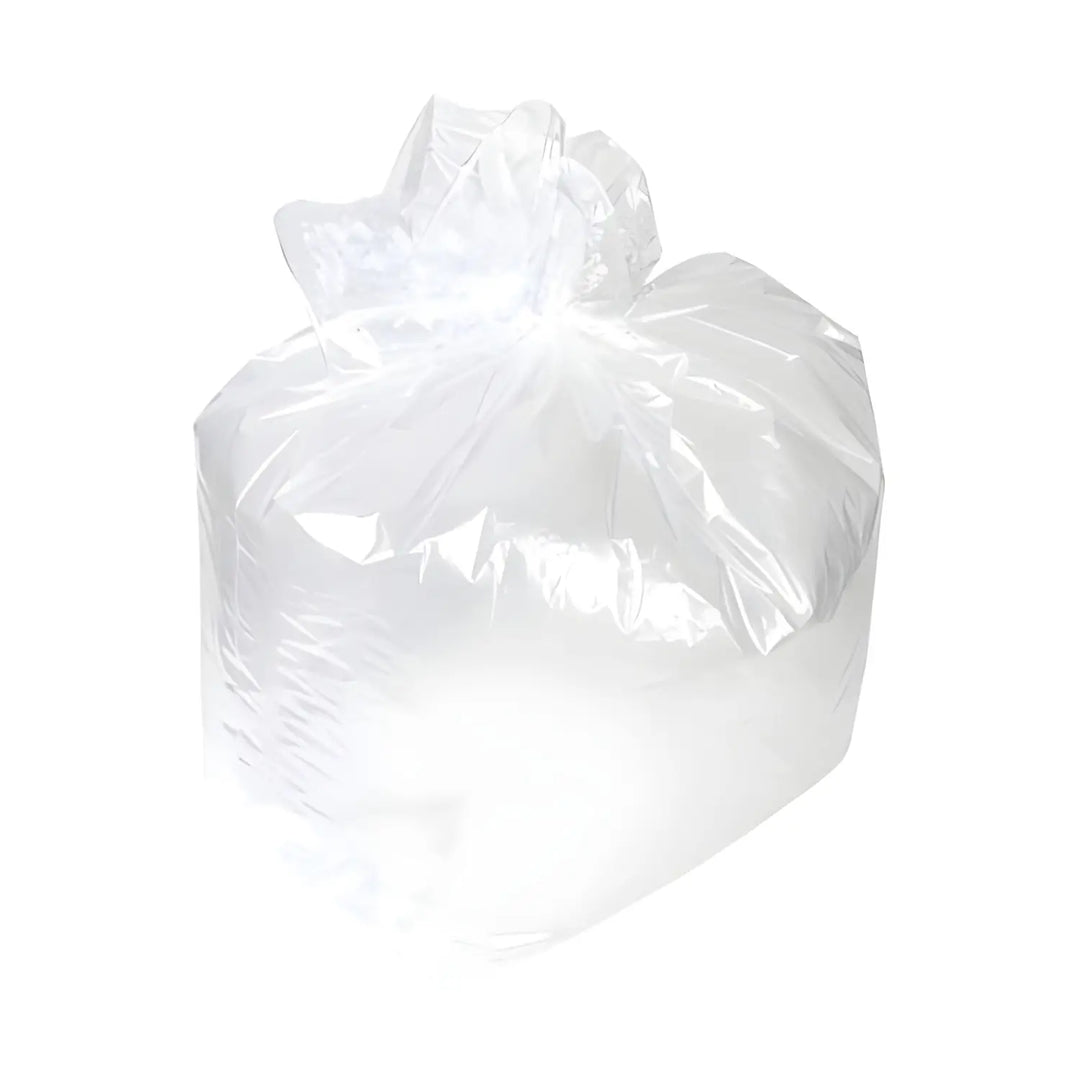 White plastic garbage bag tied at the top for White Pedal Bin Liners 11x17x18 inches