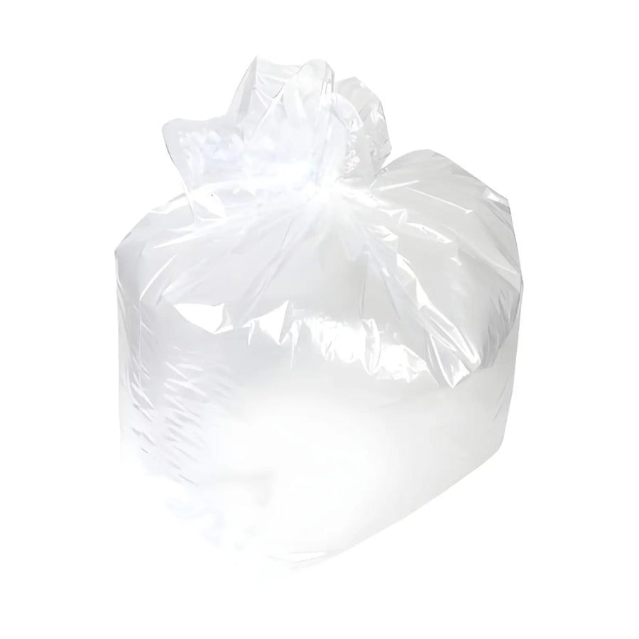 White plastic garbage bag tied at the top for White Square Bin Liners