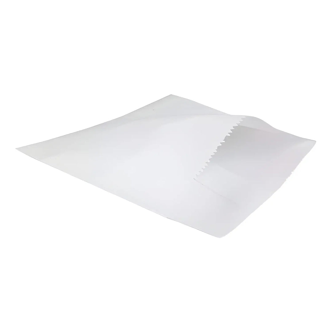 White Sulphite strung napkin with serrated edge for flat and baguette bags