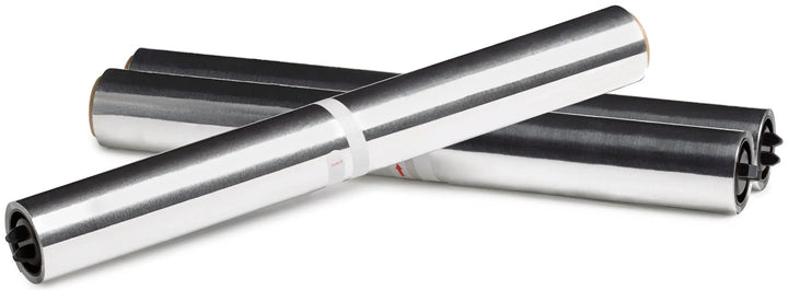 Wrapmaster 1000 aluminium foil refill 30cm x 30m with silver metallic foil rolls and black plastic end caps