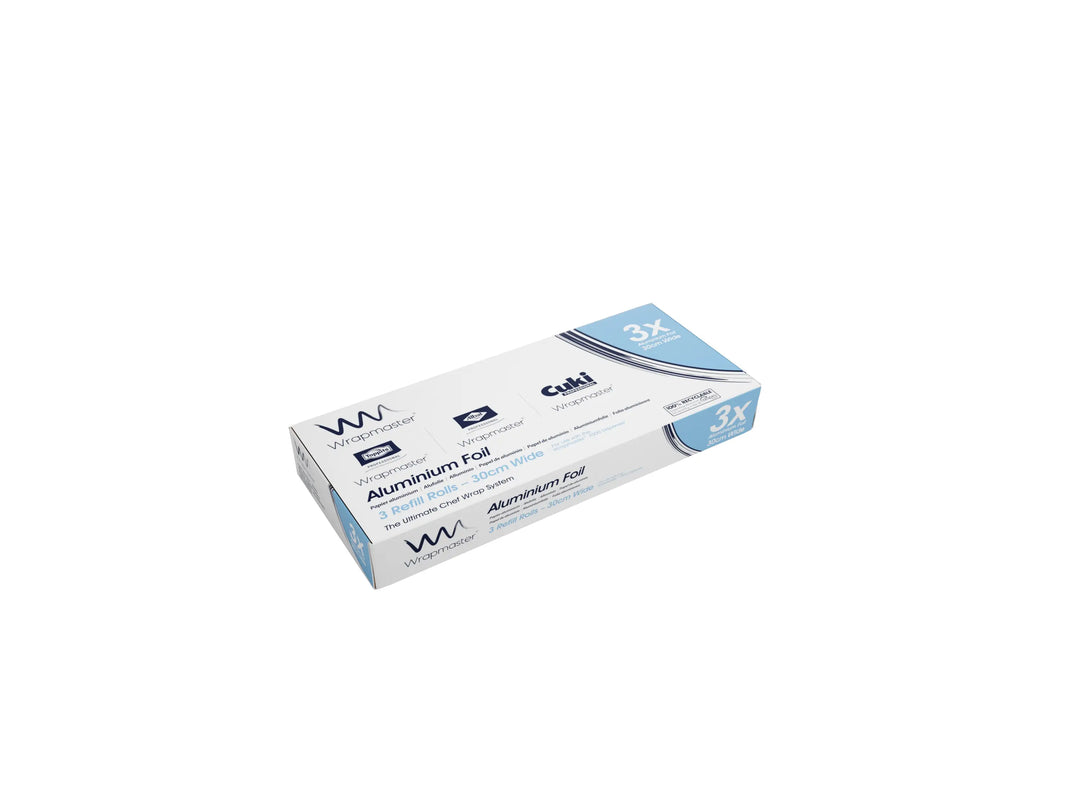 Wrapmaster 1000 baking aluminium foil refill 3 rolls in white and blue packaging 30cm x 30m aluminium foil