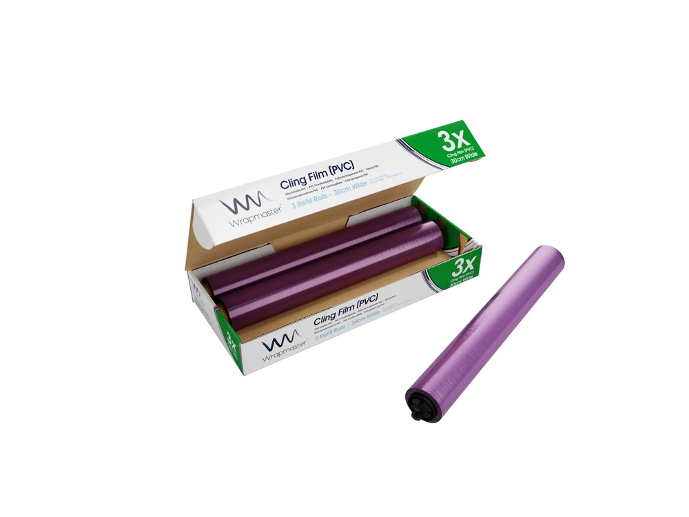 Wrapmaster 1000 purple plastic cling film refill 30cm x 100m in branded box for food wrap use