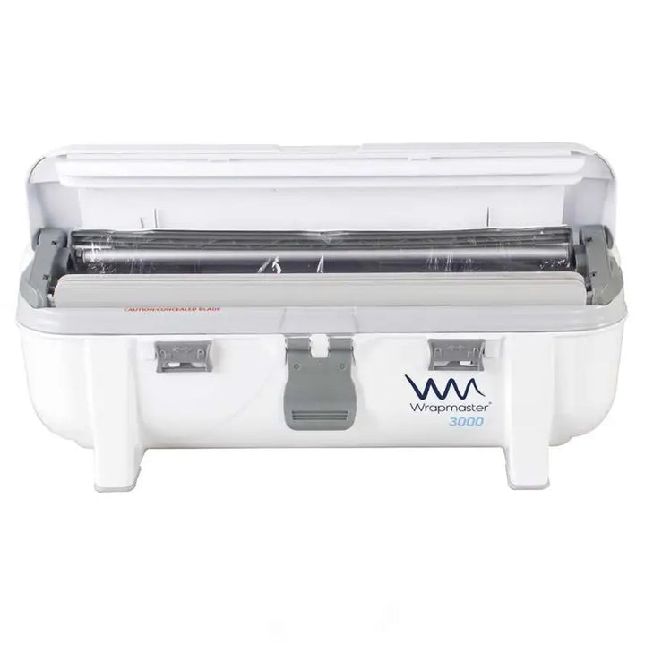 Food wrap dispenser with cutting mechanism and clear lid, compatible with 63M98 refill rolls